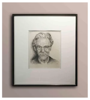 Michael Burgess, Portrait of Albert Schweitzer, Drawing in Graphite, 1977