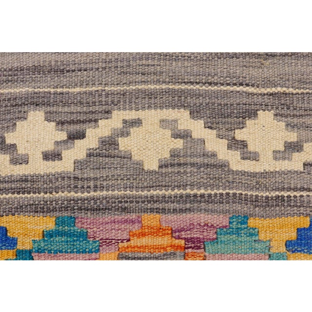 1990s Rustic Kilim Gray Beige Hand-Woven Wool Rug 2'0'' X 2'11'' For Sale - Image 5 of 9