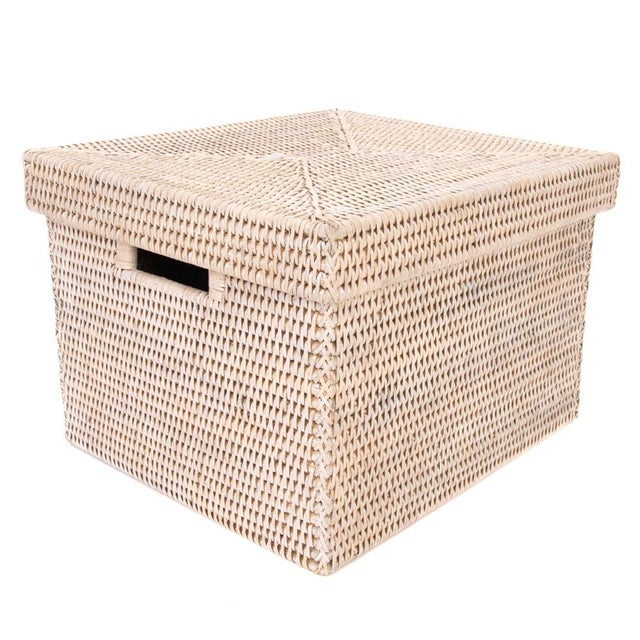 White Artifacts Rattan Letter File Storage Box with Lid in White Wash For Sale - Image 8 of 8