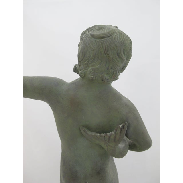 Green Cherub Putto With Dolphin Amr Pompeii Fountain Replica Composite Statue For Sale - Image 8 of 13