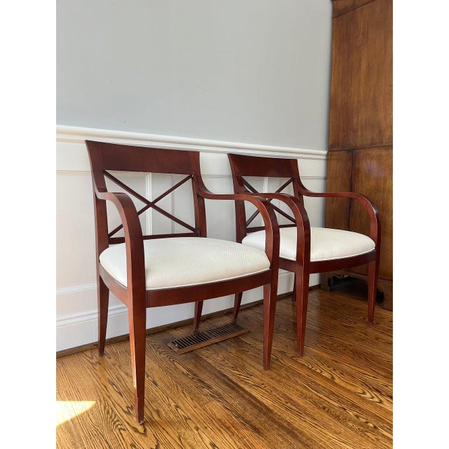 Designed by Michael Vanderbyl "Archetype" for Baker Furniture Company. Neo-Classic "X" form chair back with elegantly...