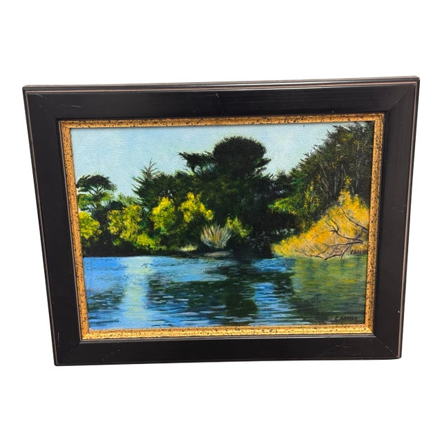 Signed Camhi Lakeside Landscape Original Oil Painting For Sale