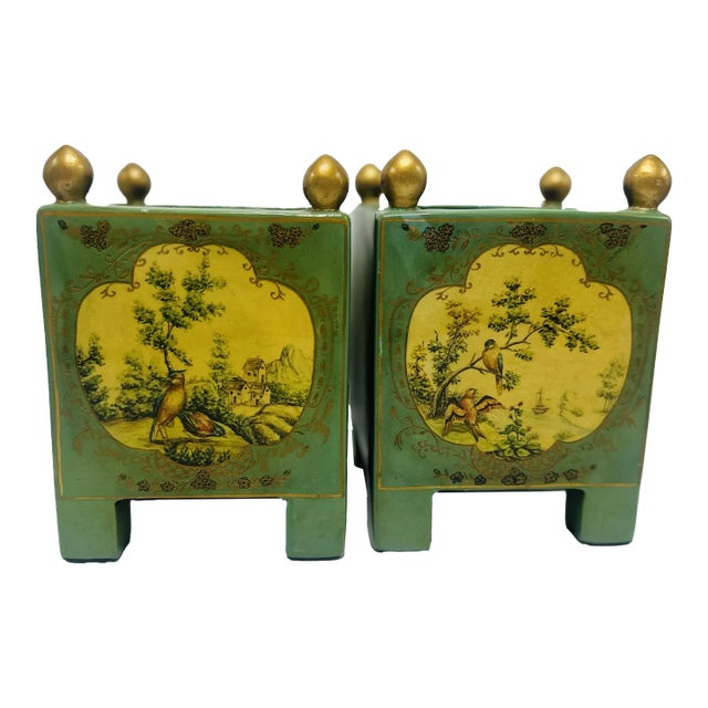 Chinoiserie Ceramic Planters, a Pair For Sale