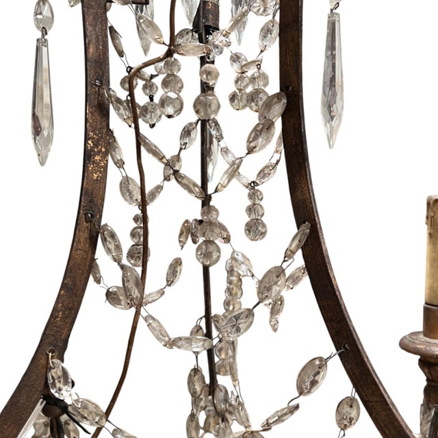 19th Century 19th Century Italian Empire Giltwood & Iron Chandelier With Crystal Basket For Sale - Image 5 of 6