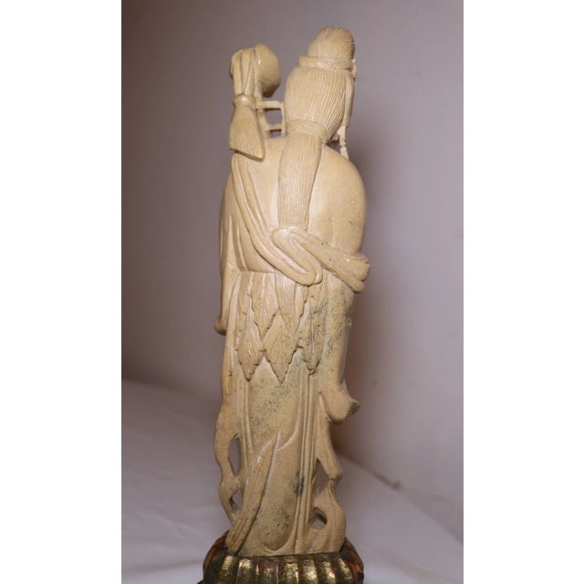 Wood Antique Hand Carved Chinese Natural Hard Stone Figural Geisha Sculpture Statue For Sale - Image 7 of 13