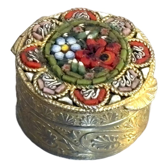 Italian Brass Micromosaic Hinge Top Box For Sale