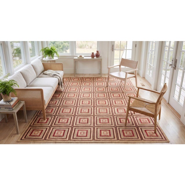 Contemporary Handmade Hooked Rug With Tridimensional Square Design For Sale - Image 10 of 11
