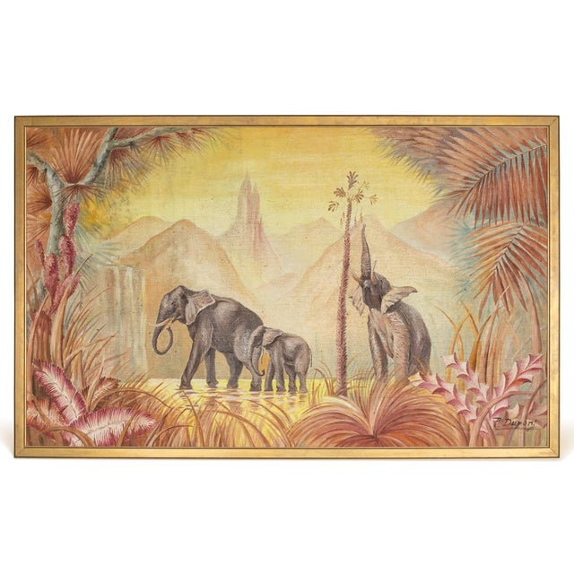 P Dupont, Elephant Family, 1960, Oil on Canvas, Framed For Sale - Image 14 of 14