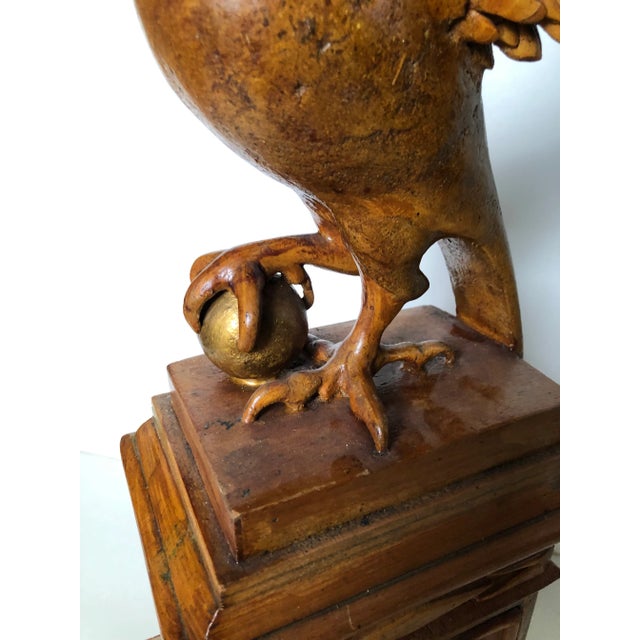 Early 20th Century Arts & Crafts Era Carved Eagle Sculpture With Inset Clock For Sale - Image 5 of 10