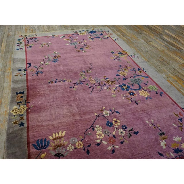 1920s Purple Floral Antique Chinese Art Deco Carpet 6' X 8'10" Handknotted Wool Rug For Sale - Image 4 of 15
