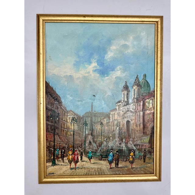 Vintage Framed Italian Street Scene Signed Sapri For Sale - Image 4 of 6