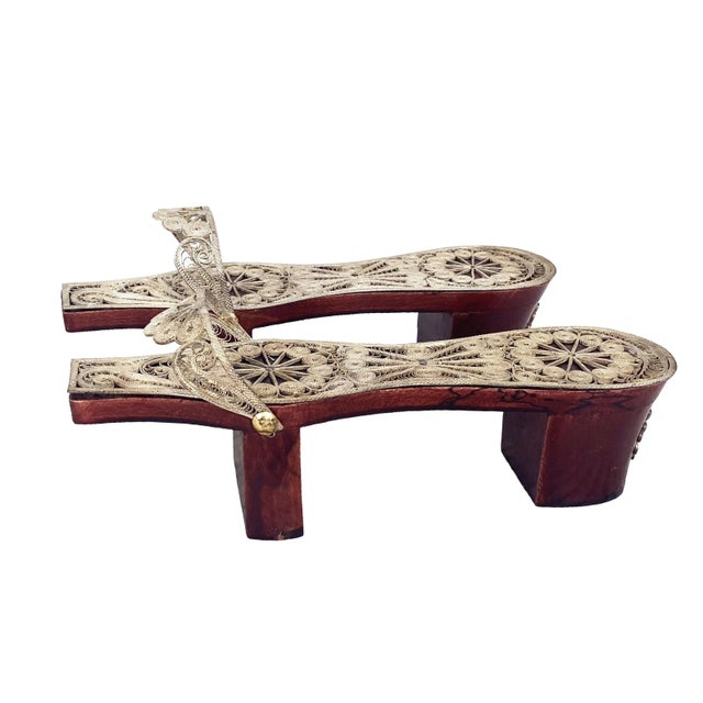 Superb Vintage pair of silver Filigree shoes or old Turkish hammem ( Bath) clogs silver on wood base beautiful...