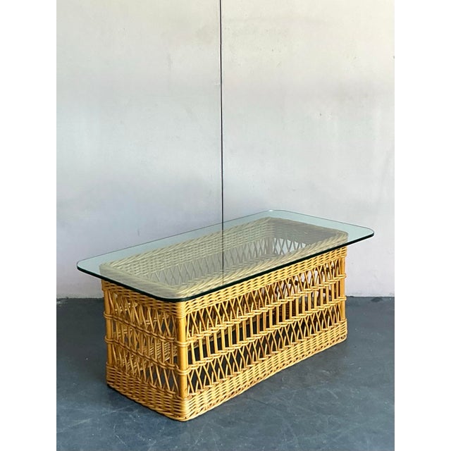 Vintage Boho Trellis Rattan Coffee Table For Sale - Image 9 of 11