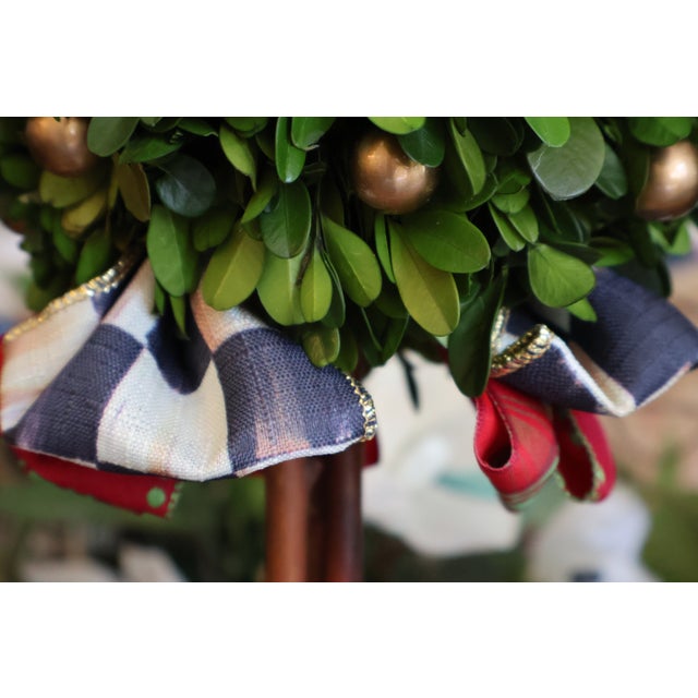 MacKenzie-Childs Courtly Check Holiday Boxwood Topiary Trees With Gold Accents — A Pair For Sale - Image 13 of 18