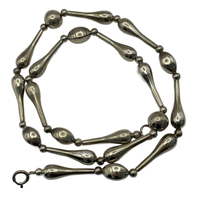1970s Vintage Modernist Silver-Tone Sculptural Teardrop Statement Necklace – 94g For Sale
