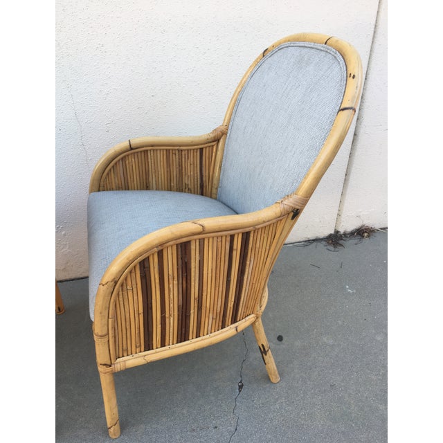 1970s Pair of Henry Olko Henry Olko for Willow & Reed Tait Pair of Side Chairs. Bamboo, Willow and Upholstery. For Sale - Image 5 of 6