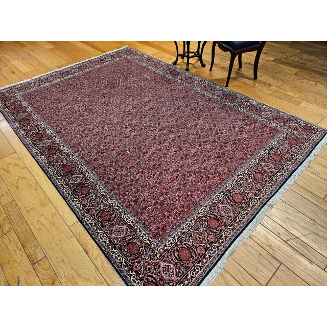 Vintage Persian Bidjar Rug, Hand-Knotted Wool, Allover Herati Geometric Pattern, Red & Navy, 7x10 For Sale In Chicago - Image 6 of 18
