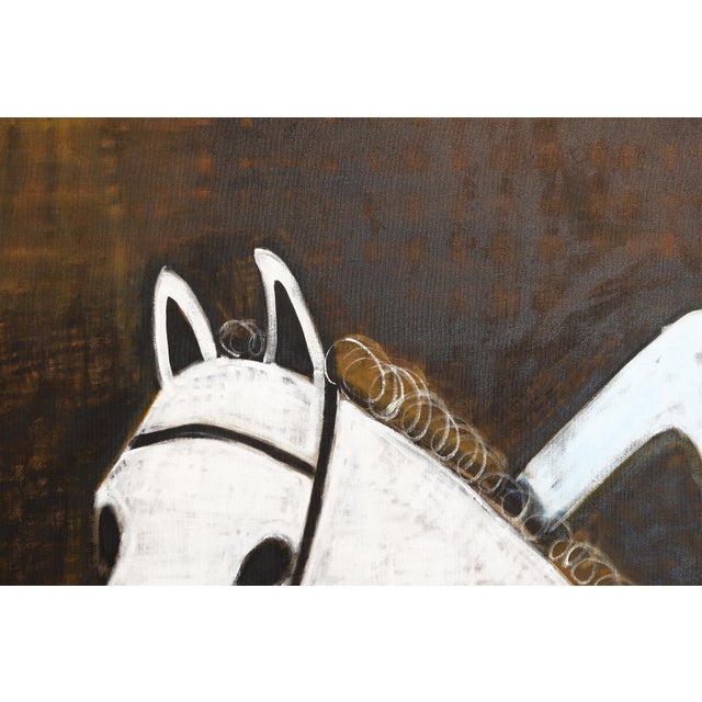 White Contemporary Large Horse Oil Painting. Equestrian Oil Painting For Sale - Image 8 of 12