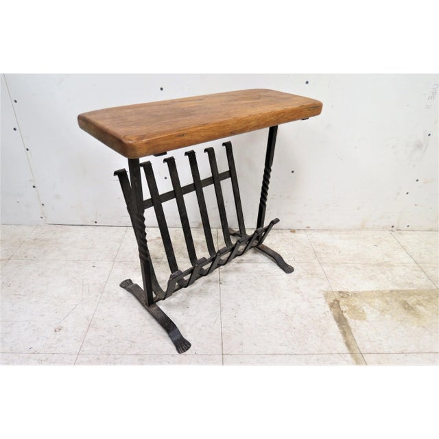 Wood Vintage English Oak Wood and Iron Magazine Rack For Sale - Image 7 of 7