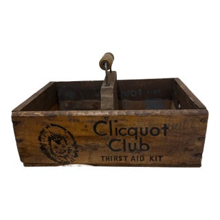 Antique Clicquot Club Ginger Ale Wooden Crate, “Old Eskimo” Graphic, Massachusetts Soda For Sale