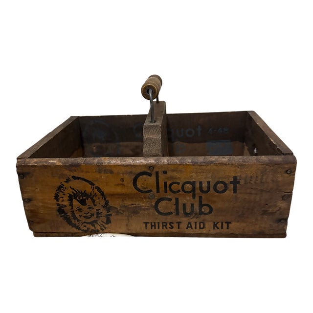 Antique Clicquot Club Ginger Ale Wooden Crate, “Old Eskimo” Graphic, Massachusetts Soda For Sale