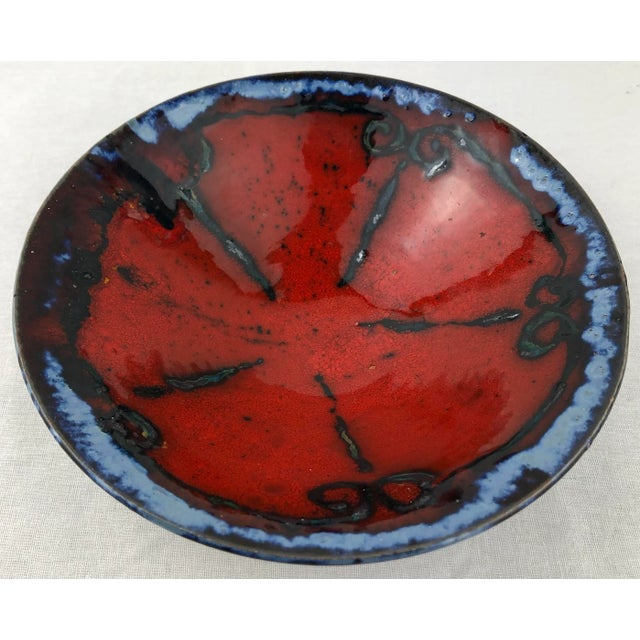 Vallauris Round Black and Glazed Blue Ceramic Key Holder or Vide Poche For Sale - Image 4 of 6