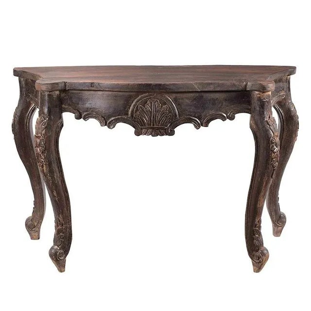 Coffee Handmade Curved Table| Rustic Wood Sofa Table| Farmhouse Circle Table | Cabriole Legs Console| Ranch Entry Console Table | Solid Wood Table For Sale - Image 8 of 8