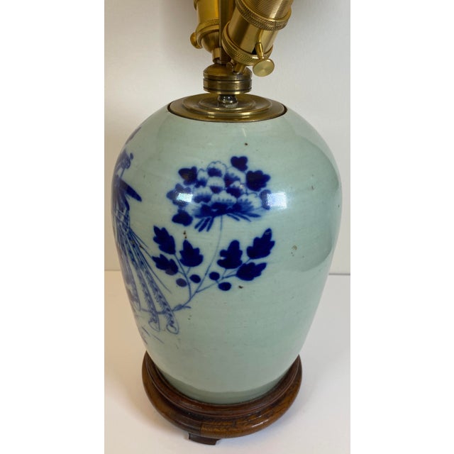 Late 19th Century Blue and White French Porcelain Table Lamp With White Shade For Sale - Image 9 of 14