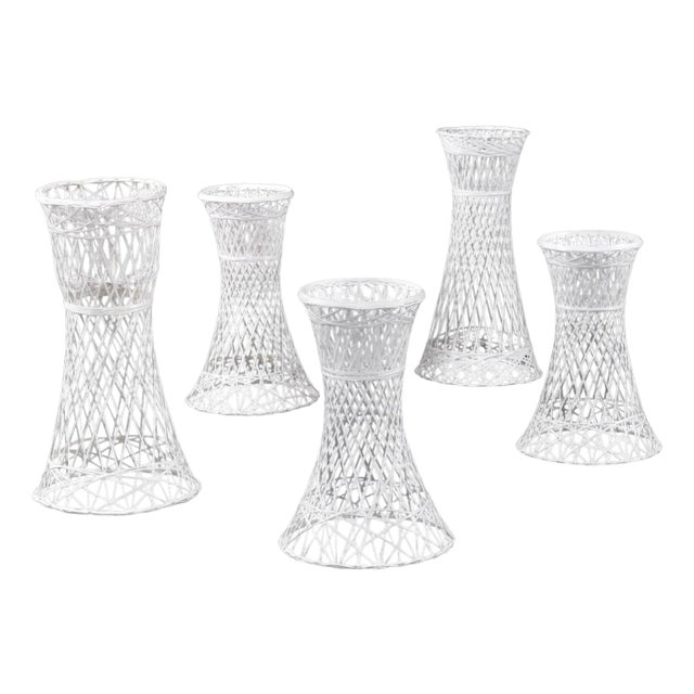 Set of 5 Russell Woodard Spun Fiberglass White Plant Stand Garden Planters For Sale