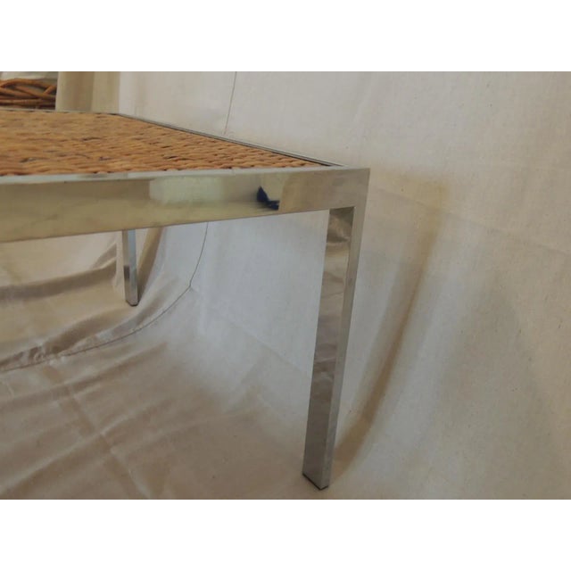 Vintage Polished Chrome and Bamboo Coffee Table By Gabriella Crespi. Rectangular shape with inset Bamboo top. Size: 27"W x...