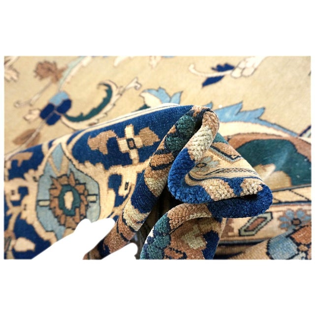 21st Century Persian Heriz Wool 12x15 Tan & Navy Handmade Area Rug #9902016 For Sale - Image 10 of 10