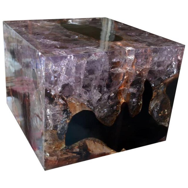 2010s Andrianna Shamaris Cracked Resin and Teak Wood Coffee Table For Sale - Image 5 of 18