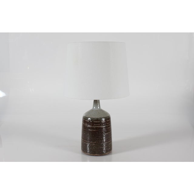 1960s Large Mid-Century Danish Ceramics Table Lamp with Brown Glaze and New Shade by Per Linnemann-Schmidt for Palshus, 1960s For Sale - Image 5 of 15