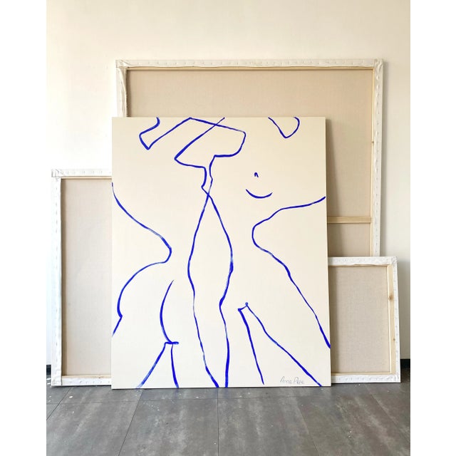 "Dance". Acrylic on canvas. Female silhouettes painting. Yves Klein blue color on warm beige background. Large oversized...