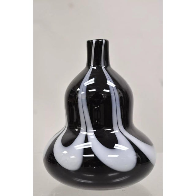 Vintage Murano Style Black and White Hand Blown Art Glass Small Vase For Sale - Image 4 of 8