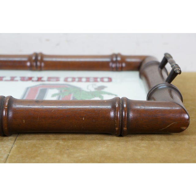 Mahogany Faux Bamboo Ohio State Osu Buckeyes Cross Stitch Bar Tray 16" For Sale - Image 11 of 14