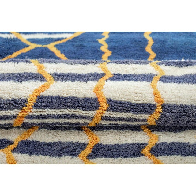 Blue Abstract Hand-Knotted Wool Rug by Azele Studio For Sale - Image 8 of 10