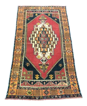 Medallion Design Vintage Turkish Anatolian Handmade Rug