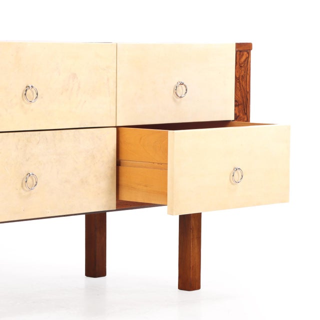 Mid-Century Modern Late Art Deco / Mid Century Modern Parchment and Rosewood Dresser / Sideboard, C. 1950 For Sale - Image 3 of 5