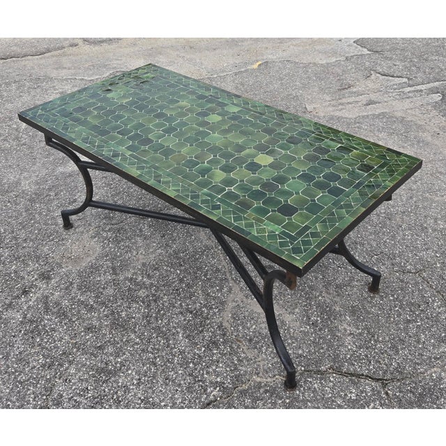 Green 48" Rectangular Handmade Moroccan Tamegroute Green Mosaic Coffee Table For Sale - Image 8 of 8