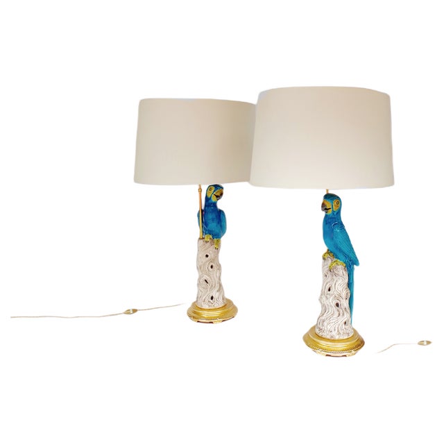 Vintage Blue Parrot Lamps, 1970s, Set of 2 For Sale