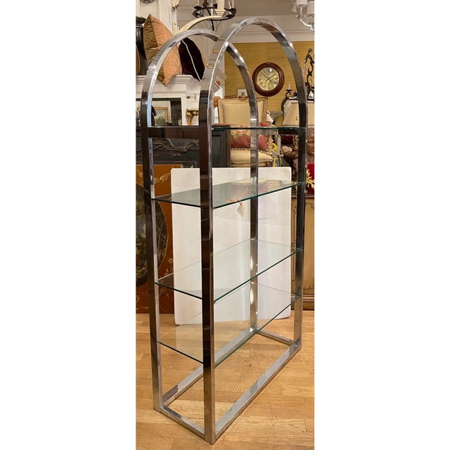 Mid Century Modern Chrome & Glass Arched Etagere Bookcase For Sale - Image 4 of 5