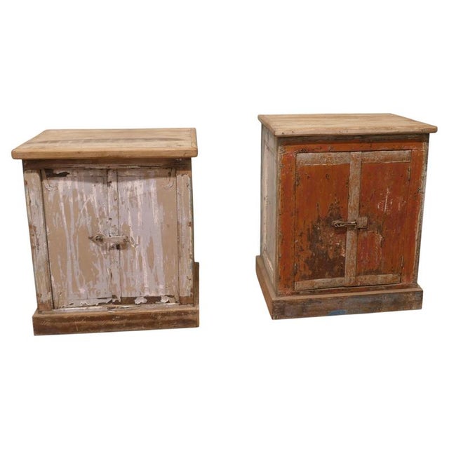 Brown French Rustic 2-Door Cupboards with Distressed Paint, Set of 2 For Sale - Image 8 of 8