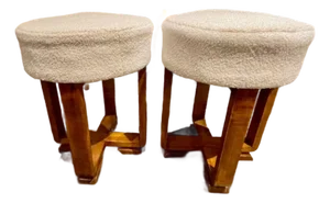 Pair of Italian MCM Art Deco Walnut Stools
