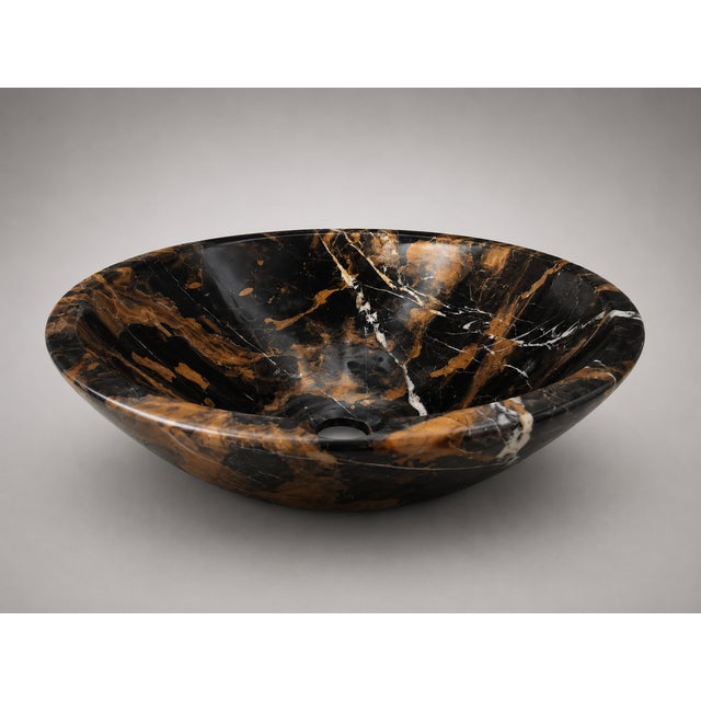 Luxury Black & Gold Marble Vessel Sink – Natural Stone Bathroom Basin - 16" X 16" X 6" - By Zarva Stone For Sale - Image 10 of 11