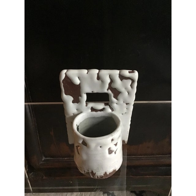 Modern Japanese Hagiware Ceramic Wall Vase For Sale - Image 4 of 5