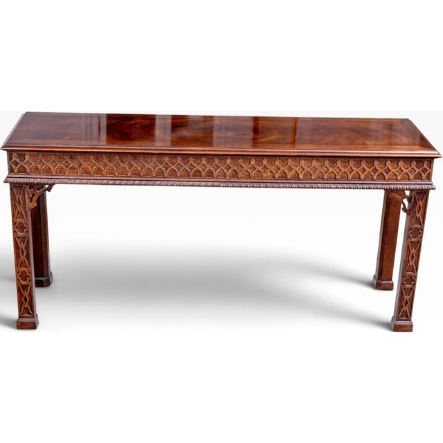 Henredon Vintage Henredon Chinese Chippendale Carved Mahogany Console Table For Sale - Image 4 of 10