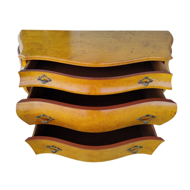 Vintage Italian Rococo Style Burl Wood 3-Drawer Bombe Commode Chest For Sale - Image 13 of 13