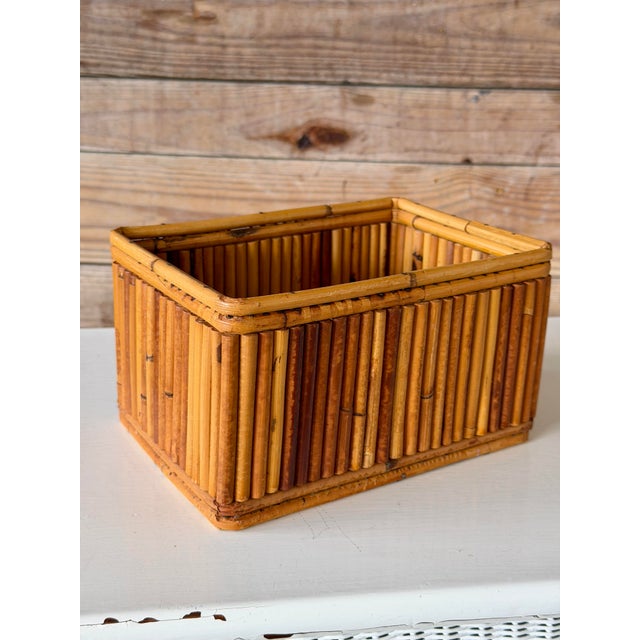Vintage Boho Coastal Pencil Reed Rattan Storage Basket Box by Marco Basketware For Sale - Image 11 of 11
