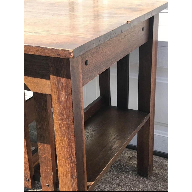 1920s Early 20th Century Arts & Craft Mission Solid Oak Library Desk 1920s For Sale - Image 5 of 8